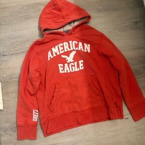 American Eagle Outfitters Red Hooded Sweatshirt with White Logo